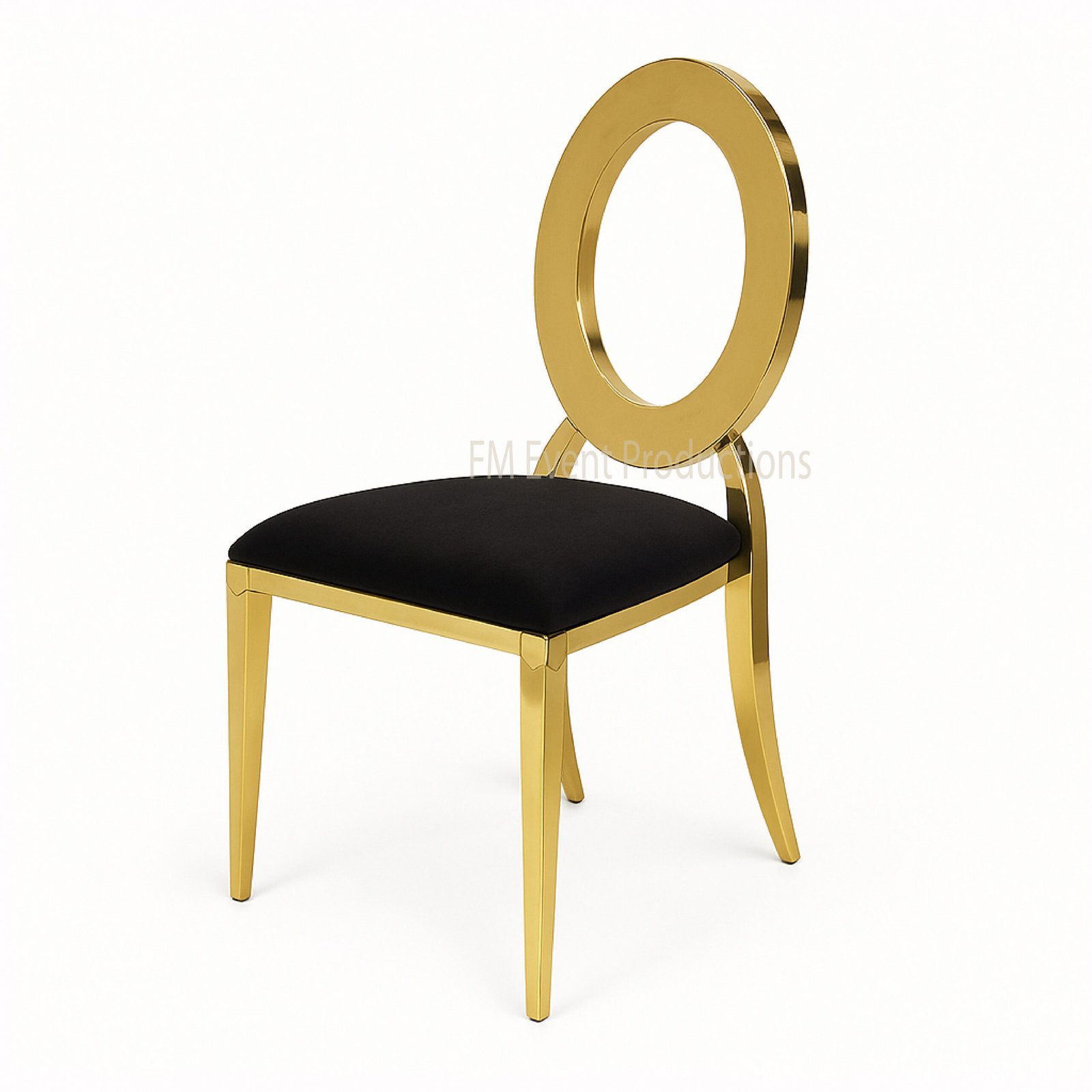 Gold Stainless Steel Halo Black Chair Rental