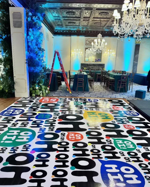 Custom Decal Dance Floor Wrap Gloss White Removable Vinyl with Printed Monogram Logo Design in The Center - Wedding Sticker Print Wrap - Image 3
