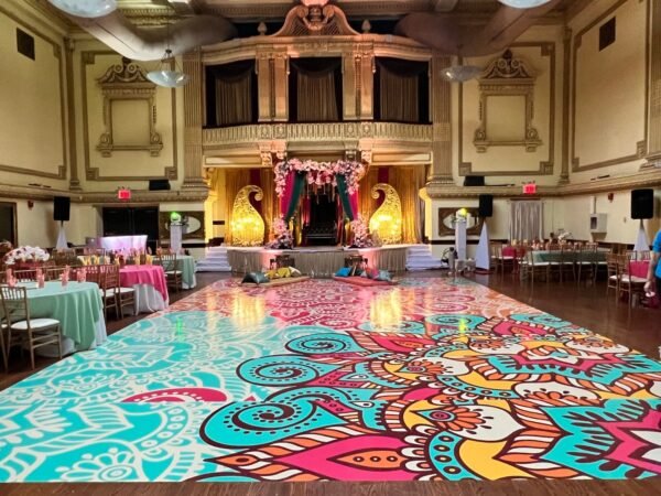 Custom Decal Dance Floor Wrap Gloss Removable Vinyl Indian Sangeet Ceremony Wedding Mehdi Mandala Full Color Print - Custom Decal Floor Wrap