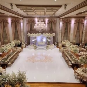 Custom Decal Dance Floor Wrap Gloss White Removable Vinyl with Printed Monogram Logo Design in The Center - Wedding Sticker Print Wrap