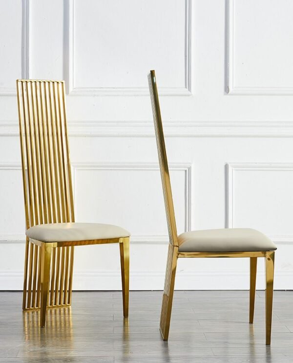 High Back White Velvet Dining Chair for Rental - Image 2